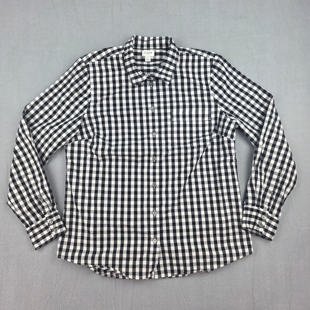 J.Crew Gingham Button Down Shirt Womens L Black White Long Sleeve BB164